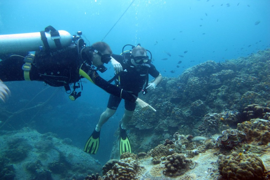 Diving from the beach on Koh Nang Yuan, Koh Samui, Thailand